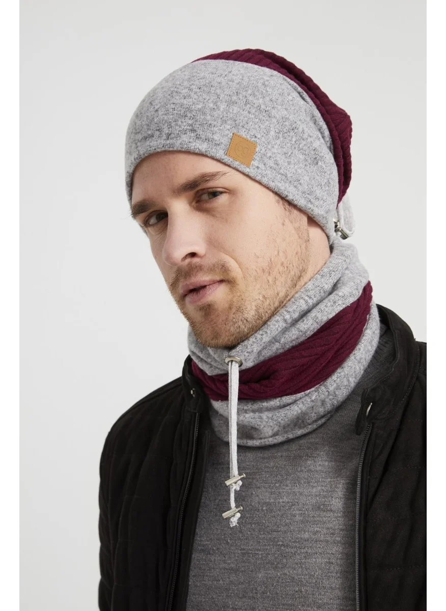 Butikgiz Burgundy Gray Men's Young Best Of Burgundy Gray Hat Beret Neck Collar Suit Sports Comfortable Cotton Thermal