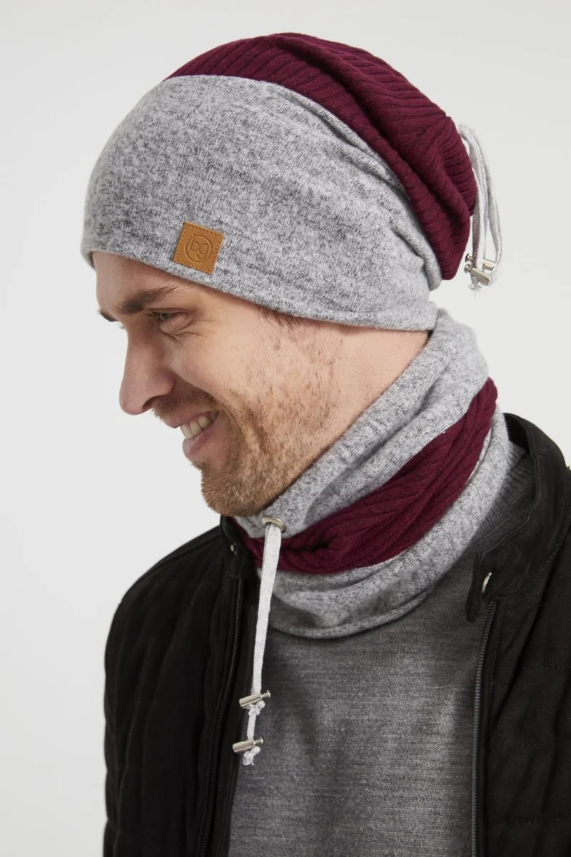 Butikgiz Burgundy Gray Men's Young Best Of Burgundy Gray Hat Beret Neck Collar Suit Sports Comfortable Cotton Thermal