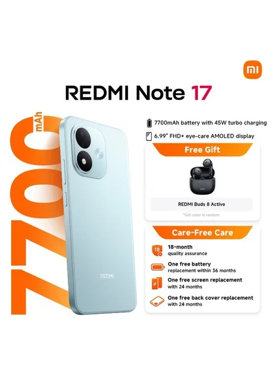 صفقة شاومي Redmi Note 17 Dual SIM 4G Sky Teal 6GB RAM 256GB With Free Buds 8 Active (Color of Gift May Vary) - Middle East Version على Noon EG
