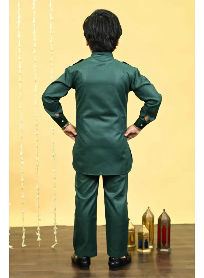 BT DEZINES Boys Dark Green Cotton Blend Kurta and Salwar Set