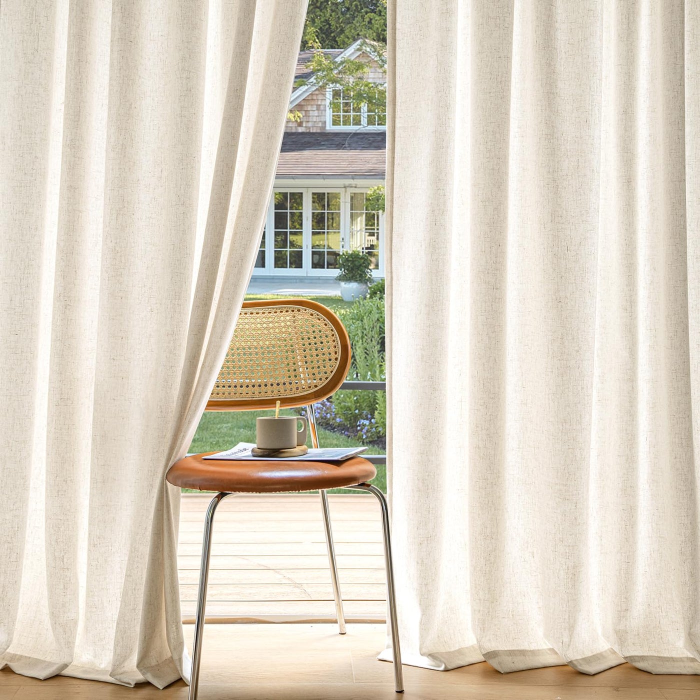 MIULEE Non-See-Through Privacy Linen Curtains 2 Panels, Light Filtering Window Curtains Farnhouse Textured Back Tab Semi Sheer Drapes for Bedroom Living Room, 52 x 84 Inches Long, Cream Ivory