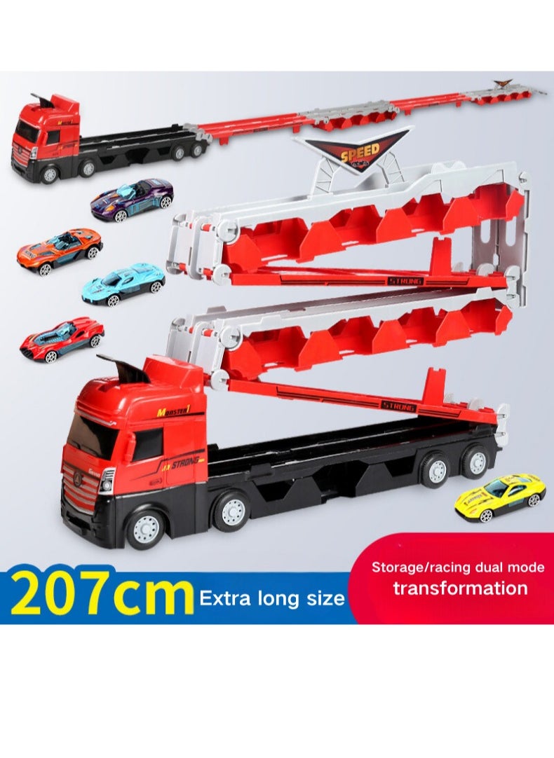 AIYISHI - Race Track Toy Truck Toy with Slots and Foldable Race Track Transporter Carrier Toy (Unfolded to Two Meters Long) for Toddler Car Toy Set Container Truck Toy with 16 Alloy Cars Toy Set for Kids Boys Girls Over 3 Years Old - Image 1