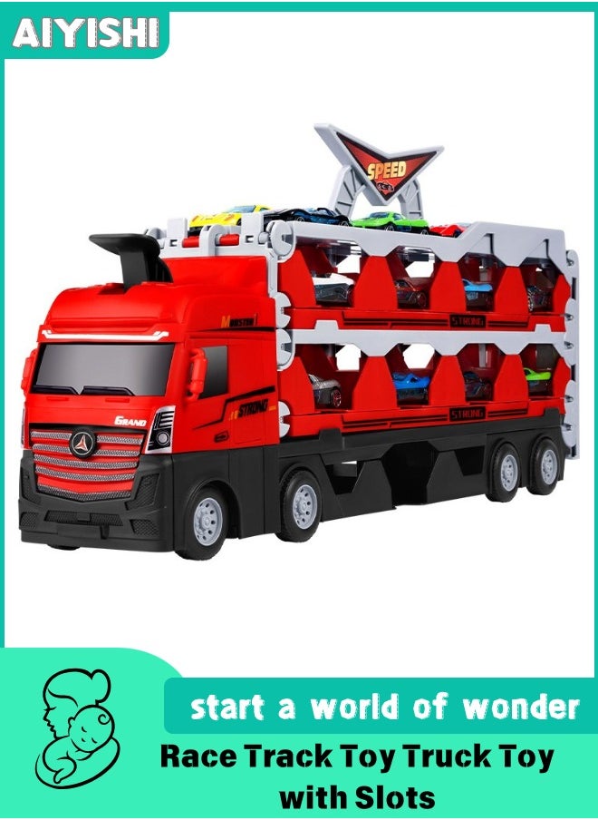 AIYISHI - Race Track Toy Truck Toy with Slots and Foldable Race Track Transporter Carrier Toy (Unfolded to Two Meters Long) for Toddler Car Toy Set Container Truck Toy with 16 Alloy Cars Toy Set for Kids Boys Girls Over 3 Years Old - Image 1