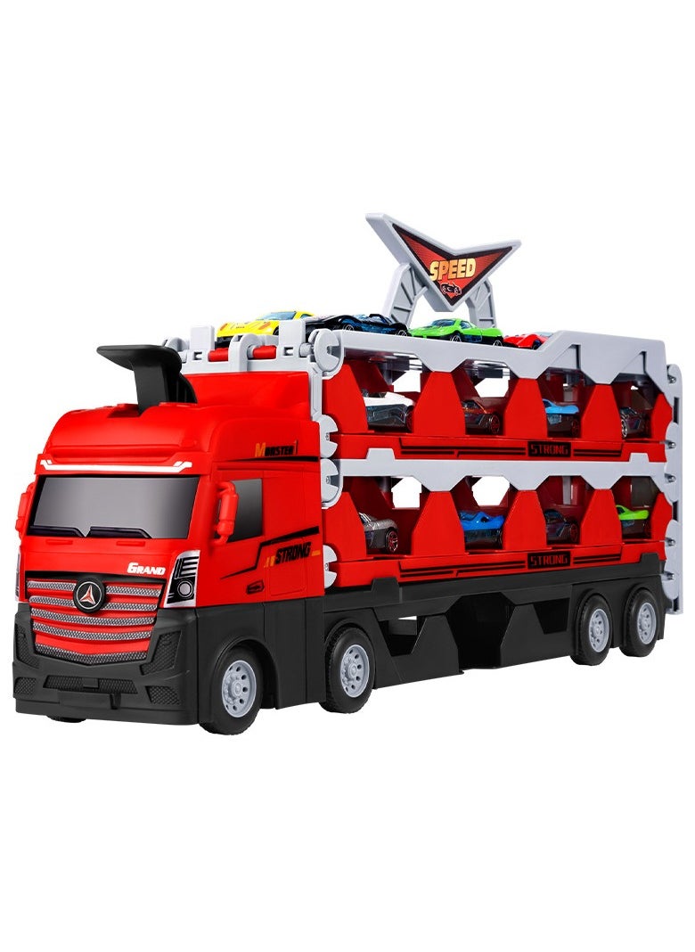 AIYISHI - Race Track Toy Truck Toy with Slots and Foldable Race Track Transporter Carrier Toy (Unfolded to Two Meters Long) for Toddler Car Toy Set Container Truck Toy with 16 Alloy Cars Toy Set for Kids Boys Girls Over 3 Years Old - Image 1