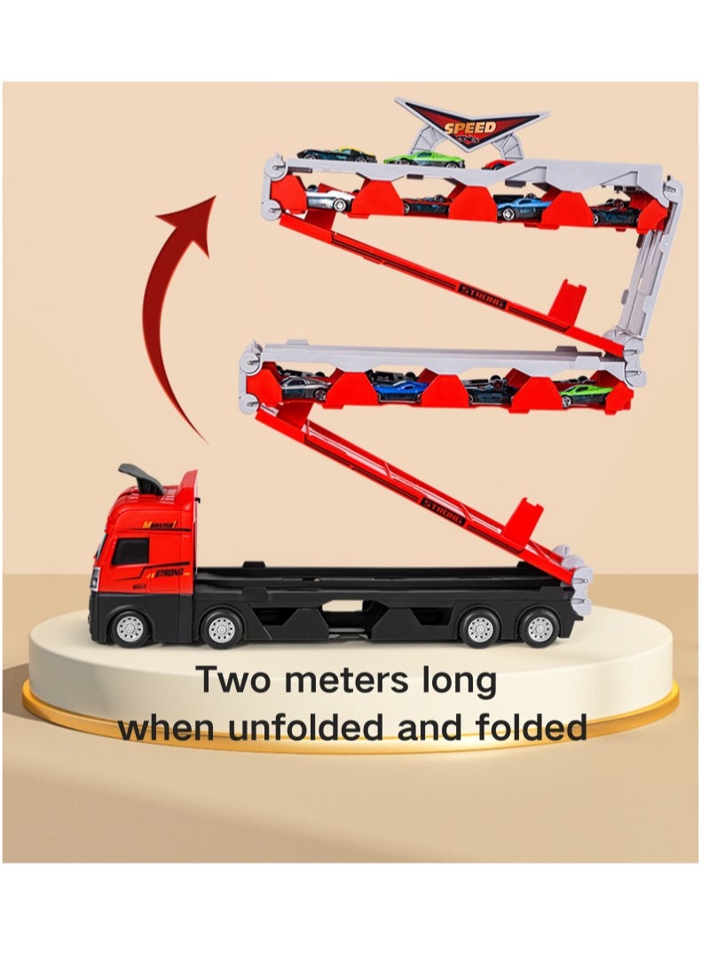 AIYISHI - Race Track Toy Truck Toy with Slots and Foldable Race Track Transporter Carrier Toy (Unfolded to Two Meters Long) for Toddler Car Toy Set Container Truck Toy with 16 Alloy Cars Toy Set for Kids Boys Girls Over 3 Years Old - Image 1