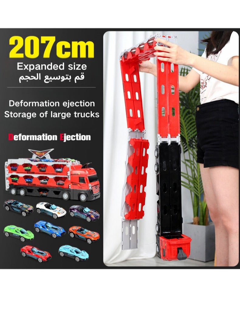 AIYISHI - Race Track Toy Truck Toy with Slots and Foldable Race Track Transporter Carrier Toy (Unfolded to Two Meters Long) for Toddler Car Toy Set Container Truck Toy with 16 Alloy Cars Toy Set for Kids Boys Girls Over 3 Years Old - Image 1