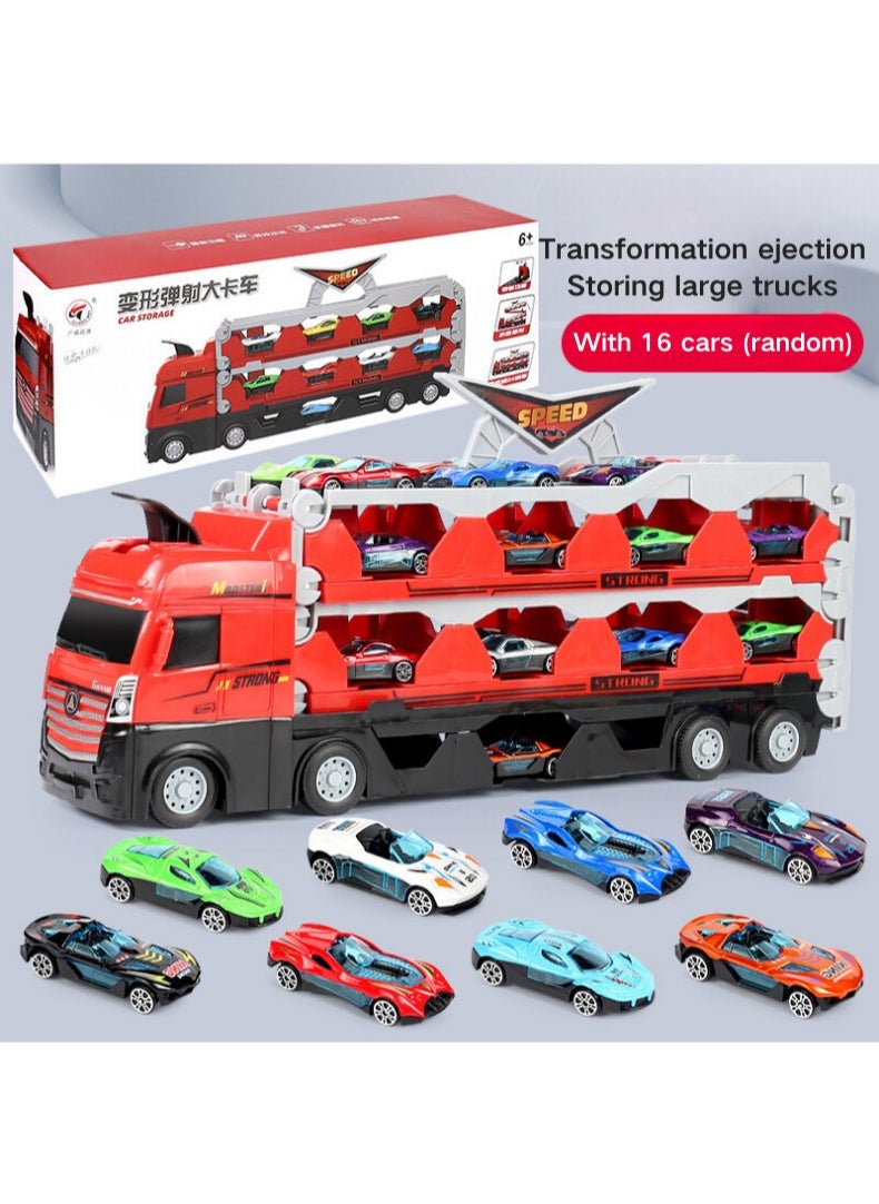 AIYISHI - Race Track Toy Truck Toy with Slots and Foldable Race Track Transporter Carrier Toy (Unfolded to Two Meters Long) for Toddler Car Toy Set Container Truck Toy with 16 Alloy Cars Toy Set for Kids Boys Girls Over 3 Years Old - Image 1