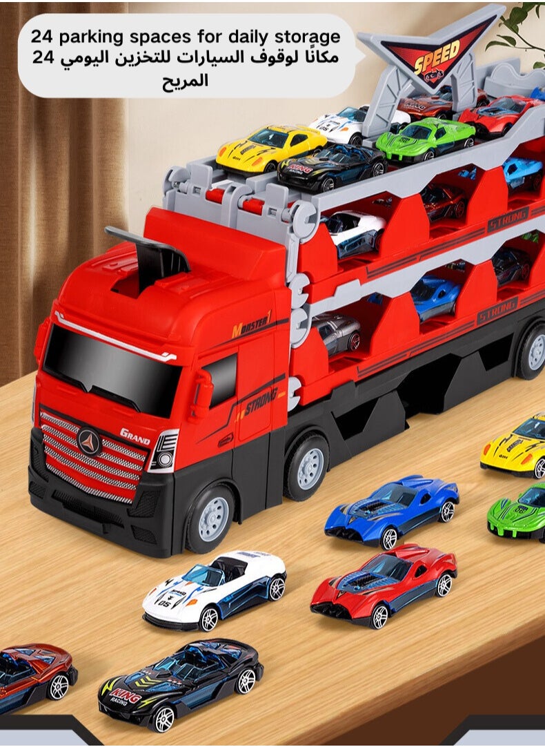 AIYISHI - Race Track Toy Truck Toy with Slots and Foldable Race Track Transporter Carrier Toy (Unfolded to Two Meters Long) for Toddler Car Toy Set Container Truck Toy with 16 Alloy Cars Toy Set for Kids Boys Girls Over 3 Years Old - Image 1