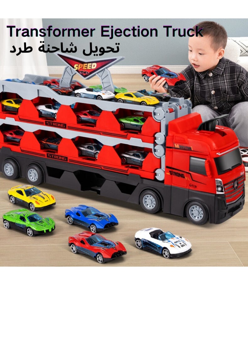 AIYISHI - Race Track Toy Truck Toy with Slots and Foldable Race Track Transporter Carrier Toy (Unfolded to Two Meters Long) for Toddler Car Toy Set Container Truck Toy with 16 Alloy Cars Toy Set for Kids Boys Girls Over 3 Years Old - Image 1