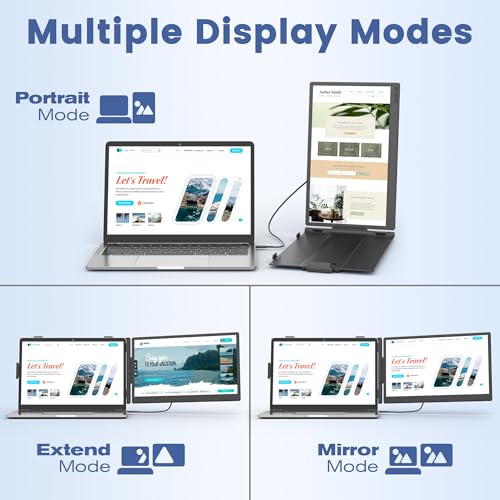 domyfan 14" Laptop Screen Extender, Ultra-Thin FHD 1080P IPS Dual Portable Laptop Monitor Extender for 13-17" Laptops, Plug & Play with HDMI/USB-A/Type-C, Compatible with Windows, Mac, Android - Image 4