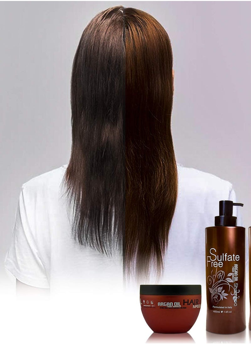 NUSPA - Moroccan Argan Oil Shampoo Conditioner And Hair Mask Sulfate Free Gift Set Best For Damaged Dry Curly Or Frizzy Hair Thickening For Fine Thin Hair Safe For Color And Keratin Treated Hair - Image 1