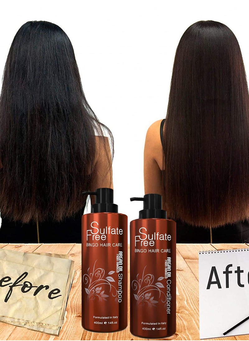 NUSPA - Moroccan Argan Oil Shampoo Conditioner And Hair Mask Sulfate Free Gift Set Best For Damaged Dry Curly Or Frizzy Hair Thickening For Fine Thin Hair Safe For Color And Keratin Treated Hair - Image 1