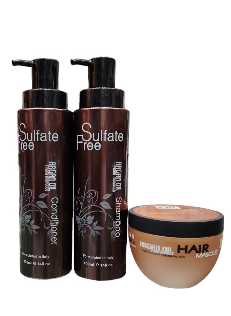 NUSPA - Moroccan Argan Oil Shampoo Conditioner And Hair Mask Sulfate Free Gift Set Best For Damaged Dry Curly Or Frizzy Hair Thickening For Fine Thin Hair Safe For Color And Keratin Treated Hair - Image 1