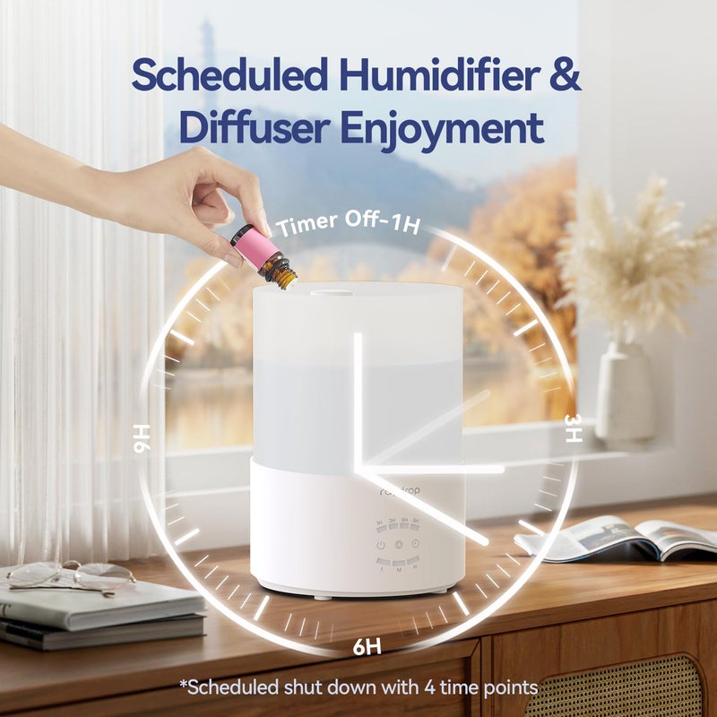 raydrop Humidifiers for Bedroom, 3.0L Cool Mist Humidifiers for Large Room & Home, Top Fill Air Humidifier for Baby Nursery & Plants, Essential Oil Diffuser with Color Lights, Timer, Auto Shut-Off - Image 3