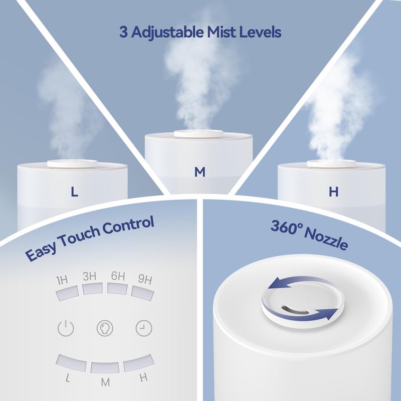 raydrop Humidifiers for Bedroom, 3.0L Cool Mist Humidifiers for Large Room & Home, Top Fill Air Humidifier for Baby Nursery & Plants, Essential Oil Diffuser with Color Lights, Timer, Auto Shut-Off - Image 4