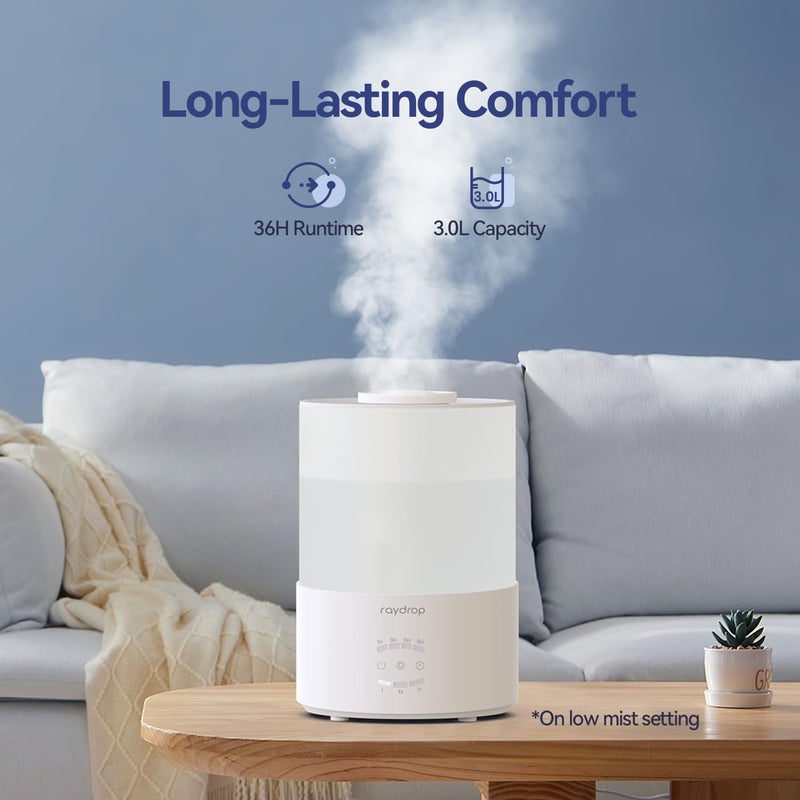 raydrop Humidifiers for Bedroom, 3.0L Cool Mist Humidifiers for Large Room & Home, Top Fill Air Humidifier for Baby Nursery & Plants, Essential Oil Diffuser with Color Lights, Timer, Auto Shut-Off - Image 2
