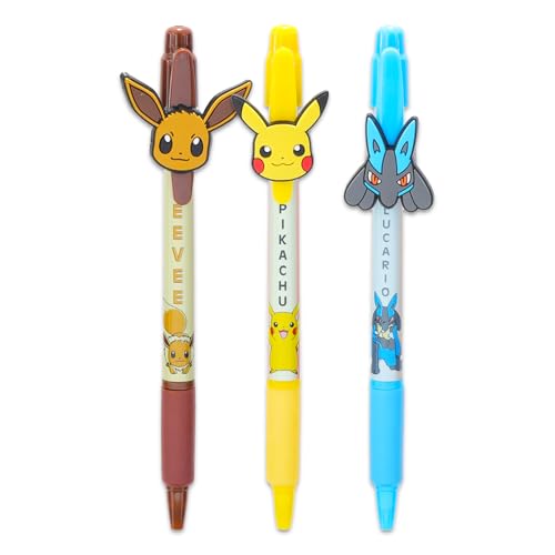 Nintendo Pokemon Pens for Kids - 3 Pc Ballpoint Pen Bundle Featuring Pikachu, Lucario, and Eevee Plus Pokemon Cards | Pokemon School Supplies Set for Kids - Image 2
