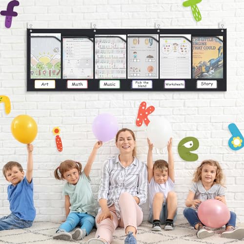 AKAYOK 6 Pockets Storage Pocket Chart for Classroom Small Group Management, Champs Chart, Poster, Photo Wall Display, Drawing, Classroom Organization and Storage (Black) - Image 2