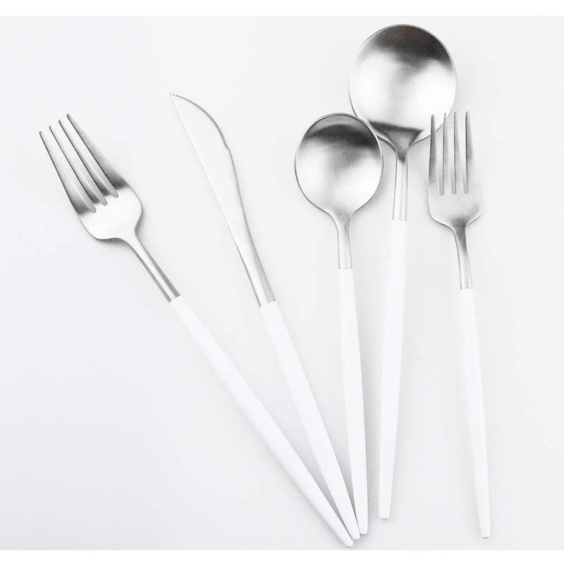 Gugrida Luxury Flatware Royal 20 Piece Matte White Handle 1810 Stainless Steel Tableware Sets for 4 Including Forks Spoons Knives Camping Silverware Travel Utensils Set Cutlery White Silver