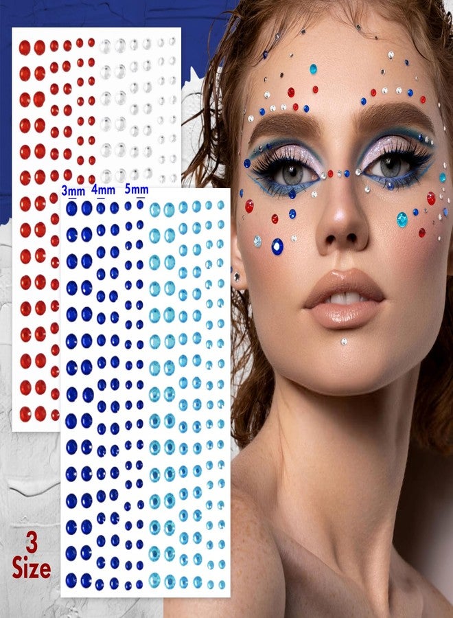 WUIIOE 900PCS 4th of July Face Gems, 9 Sheets Patriotic Rhinestone Stickers - Red White Blue Star, American Flag & Dot Gems for Independence Day Party Makeup (with Tweezer) - Image 4