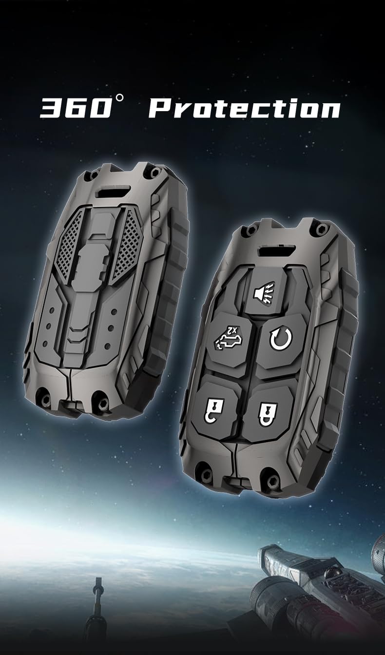 facaizhu Heavy Key Fob Cover Case Protector for GMC, Keychain, Accessories for 2023 2022 2021 2020 2019 GMC Sierra, Chevy Silverado 1500 2500HD 3500HD (Type-B 5 Buttons) - Image 3