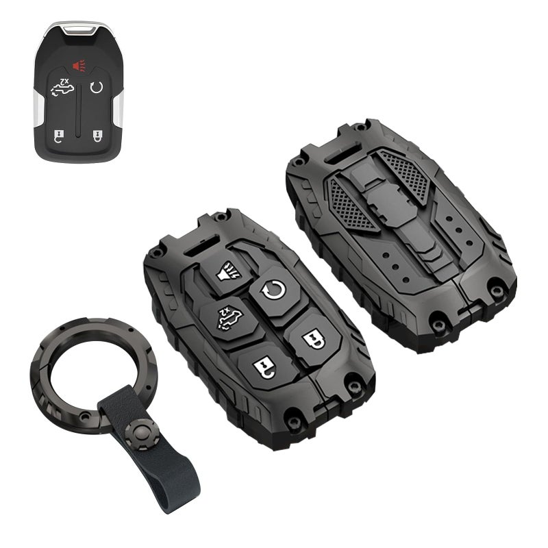 facaizhu Heavy Key Fob Cover Case Protector for GMC, Keychain, Accessories for 2023 2022 2021 2020 2019 GMC Sierra, Chevy Silverado 1500 2500HD 3500HD (Type-B 5 Buttons) - Image 1