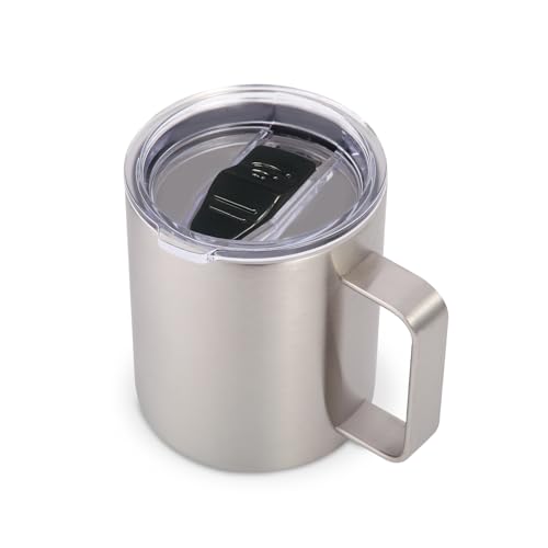 Volhoply 14oz Insulated Stainless Steel Coffee Mug with Leakproof LidDouble Wall Vacuum Travel Coffee Cup with HandleReusable Metal Cups TumblerCamping Mugs Keep HotIdeal GiftsSilver1 - Image 1