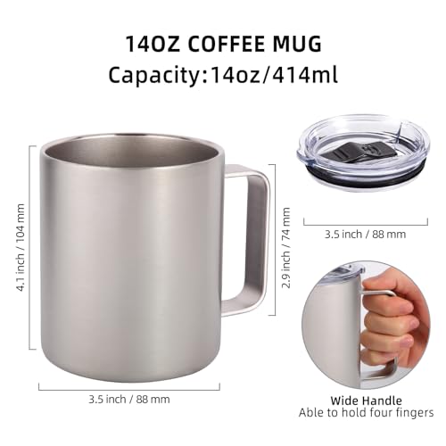 Volhoply 14oz Insulated Stainless Steel Coffee Mug with Leakproof LidDouble Wall Vacuum Travel Coffee Cup with HandleReusable Metal Cups TumblerCamping Mugs Keep HotIdeal GiftsSilver1 - Image 3