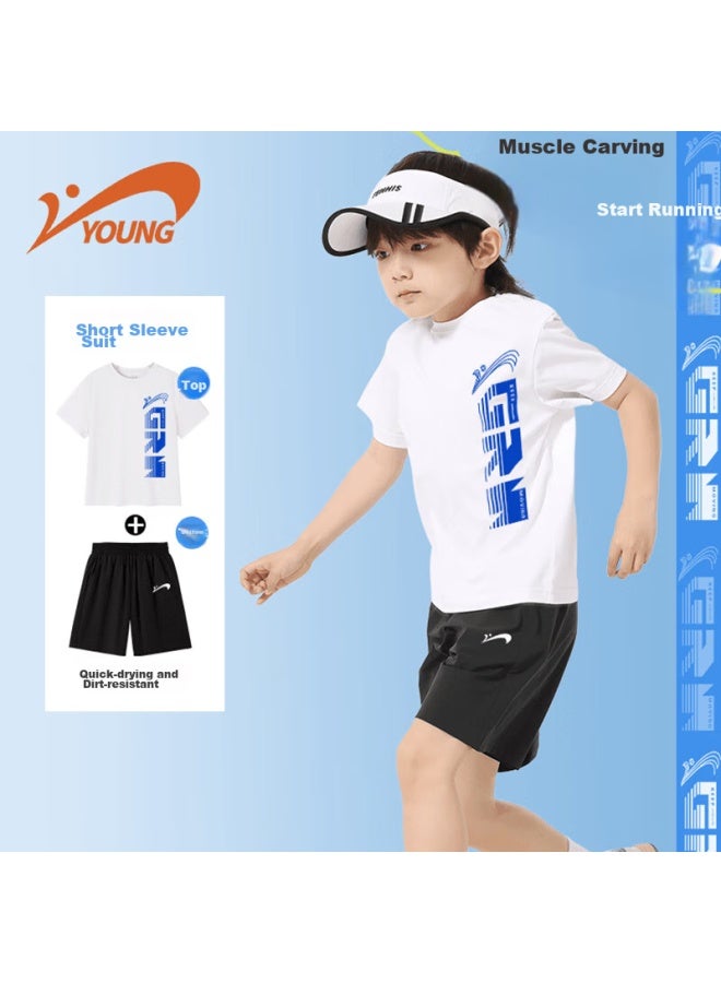 Noble bird Guirenniao Children's Clothing, Boys' Summer Sports Set, For Older Children, Breathable Quick-dry Short-sleeve Two-piece Set, Kids' Shorts - Image 1