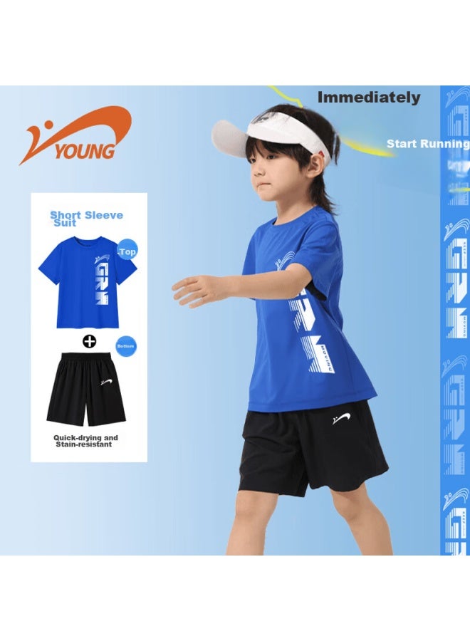 Noble bird Guirenniao Children's Clothing, Boys' Summer Sports Set, For Older Children, Breathable Quick-dry Short-sleeve Two-piece Set, Kids' Shorts - Image 2