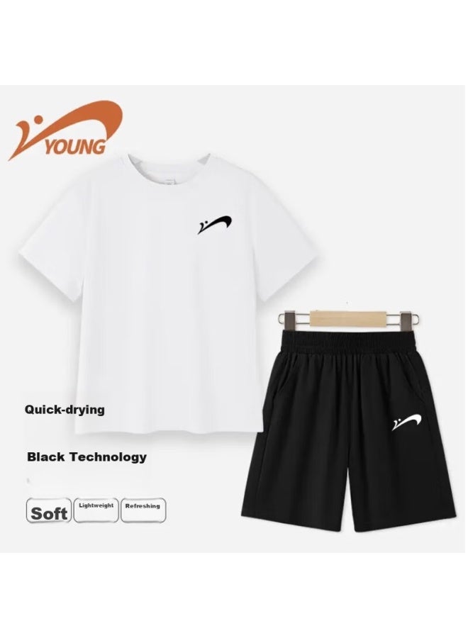 Noble bird Guirenniao Children's Clothing, Boys' Summer Sports Set, For Older Children, Breathable Quick-dry Short-sleeve Two-piece Set, Kids' Shorts - Image 4