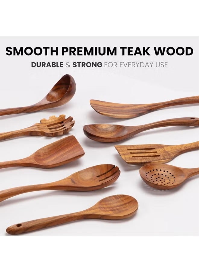 عربست أواني خشبية من خشب الساج مكونة من 9 قطع للطبخ، طقم أواني خشب الساج الطبيعي ناعم الملمس، ملاعق خشبية مانعة للالتصاق للطبخ، طقم هدايا للمطبخ، طقم أواني خشبية مريحة - Image 2