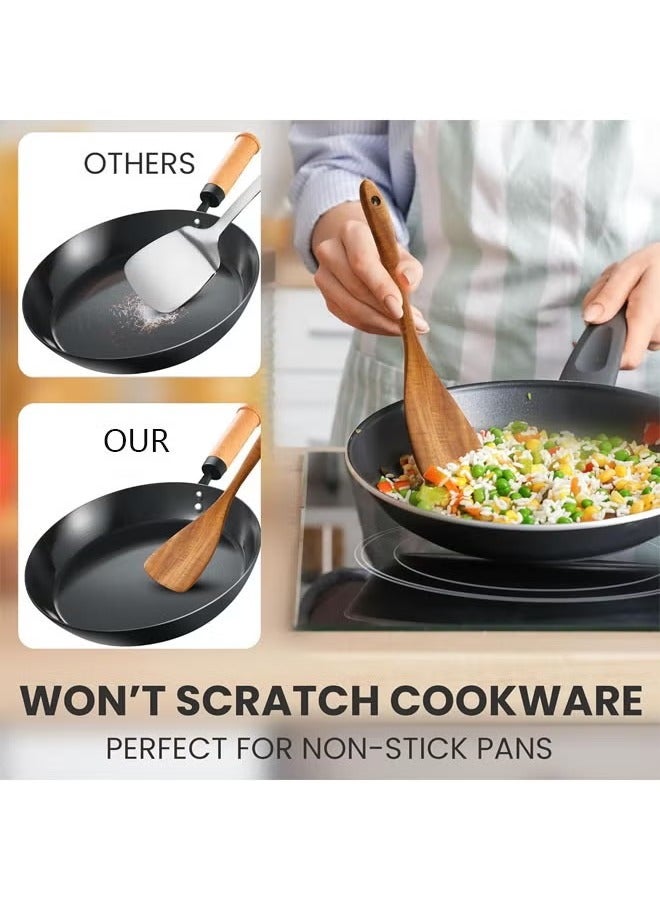 عربست أواني خشبية من خشب الساج مكونة من 9 قطع للطبخ، طقم أواني خشب الساج الطبيعي ناعم الملمس، ملاعق خشبية مانعة للالتصاق للطبخ، طقم هدايا للمطبخ، طقم أواني خشبية مريحة - Image 4