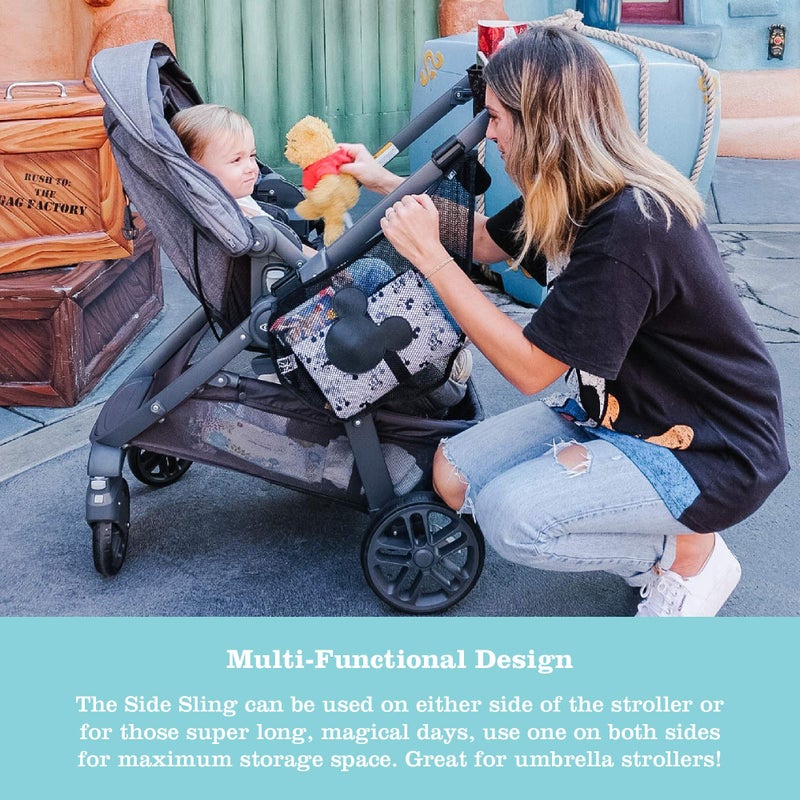 J.L. Childress شبكة تخزين جانبية لعربة الأطفال من J.L. Childress - ملحق منظم لعربة الأطفال للتخزين، حقيبة شبكية لملحقات الأطفال، تناسب عالمي - ميكي، أسود - Image 3