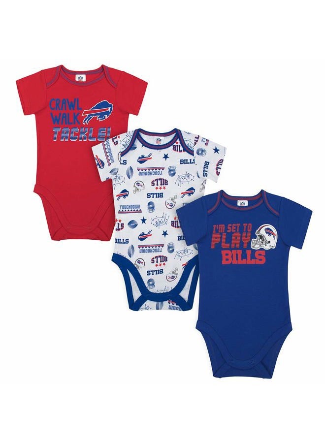 Gerber NFL Buffalo Bills Baby-Boy 3 Pack Short Sleeve Variety Bodysuit, Team Color, 3-6 Months, 137453160BLL06M-402 - Image 1