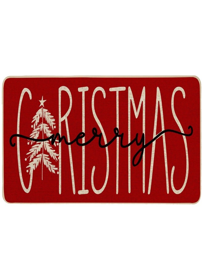 Baccessor Merry Christmas Welcome Doormat Winter Tree Xmas Season Decorative Christmas Door Mat Non Slip Rubber Backing Front Entrance Floor Mats Decoration 17 x 36 Inch - Image 1