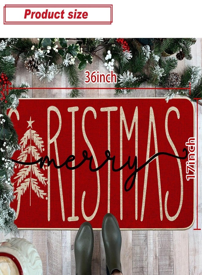 Baccessor Merry Christmas Welcome Doormat Winter Tree Xmas Season Decorative Christmas Door Mat Non Slip Rubber Backing Front Entrance Floor Mats Decoration 17 x 36 Inch - Image 4