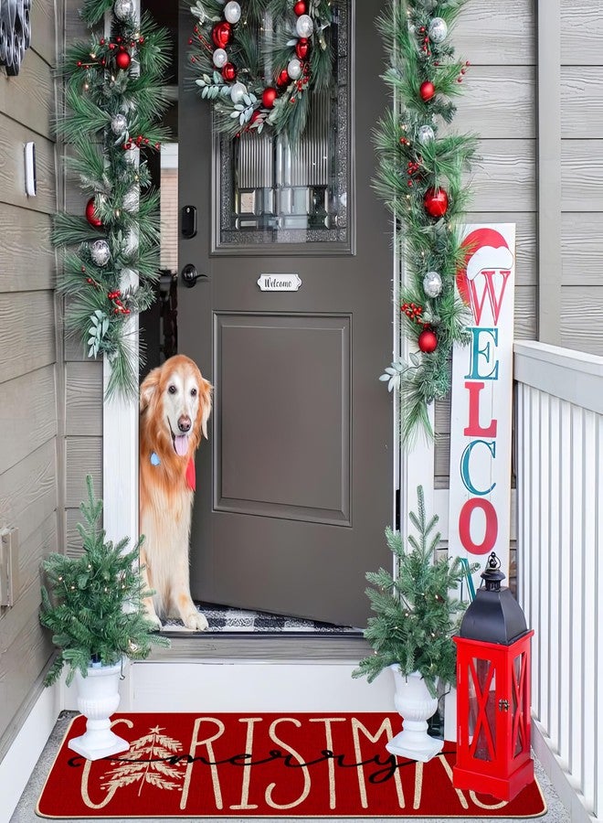 Baccessor Merry Christmas Welcome Doormat Winter Tree Xmas Season Decorative Christmas Door Mat Non Slip Rubber Backing Front Entrance Floor Mats Decoration 17 x 36 Inch - Image 3