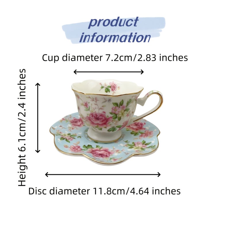 European Style Blue Floral Coffee Cup And Saucer Set 12 Pieces Gift Box - Image 4