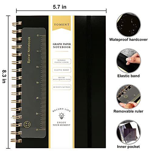 Yoment Graph Paper Spiral Notebook A5 Graphing Notebook 160 Pages Graph Paper Notebook Spiral Bound Waterproof Plastic Hardcover Spiral Journal 5x7 Grid Notebooks for Note Taking,Black - Image 4