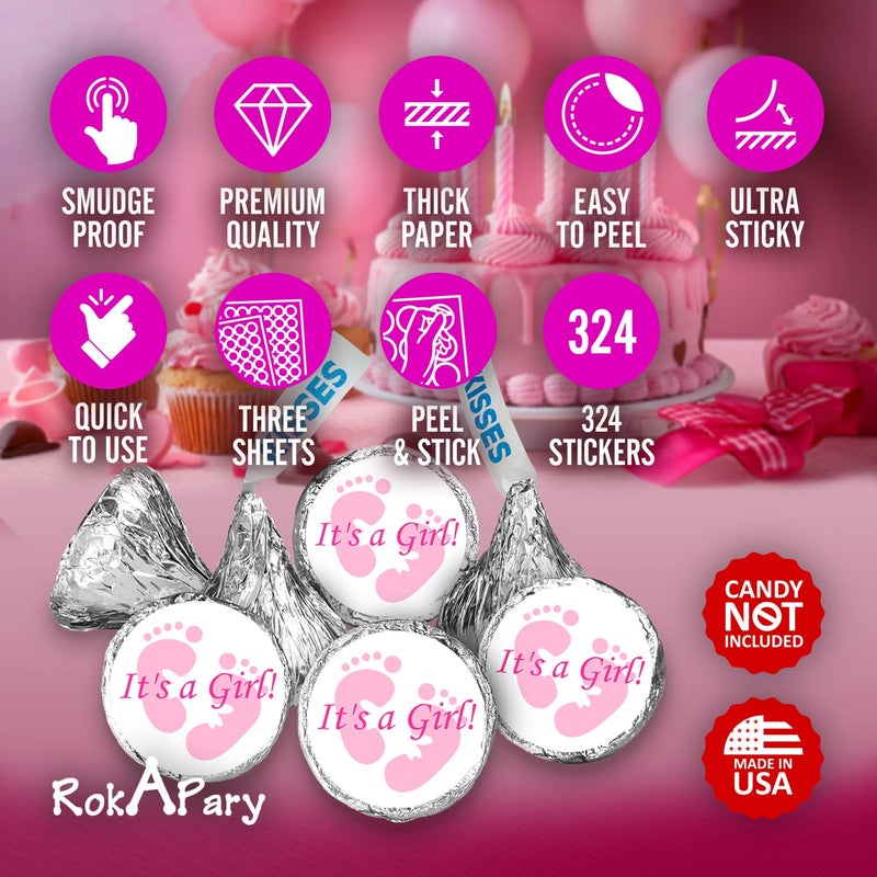 Creativity Labels 324 Its a Girl Pink Footprints Kisses Labels for Baby Shower Or Baby Sprinkle Party Or Event Decorations, Stickers, Wrappers, Favors. Made in USA - Image 3