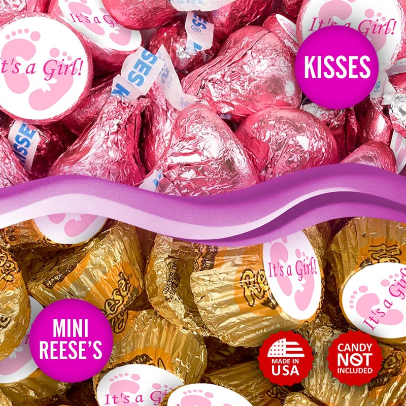 Creativity Labels 324 Its a Girl Pink Footprints Kisses Labels for Baby Shower Or Baby Sprinkle Party Or Event Decorations, Stickers, Wrappers, Favors. Made in USA - Image 4