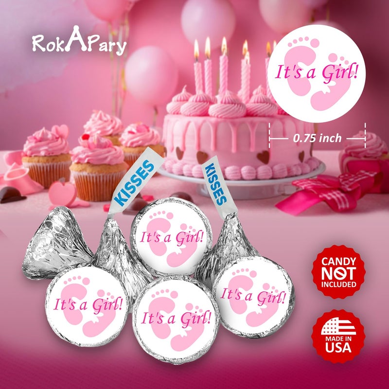 Creativity Labels 324 Its a Girl Pink Footprints Kisses Labels for Baby Shower Or Baby Sprinkle Party Or Event Decorations, Stickers, Wrappers, Favors. Made in USA - Image 5