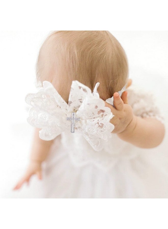 BBTDIN Baby Baptism Headband Bow Newborn Christening Hair Band Baby Baptism Lace Headwear BBG48 (C1-Bow with Cross) - Image 3
