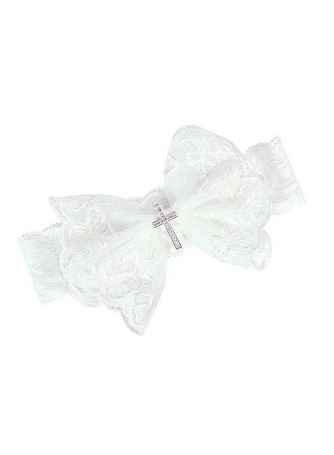 BBTDIN Baby Baptism Headband Bow Newborn Christening Hair Band Baby Baptism Lace Headwear BBG48 (C1-Bow with Cross) - Image 1