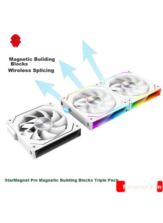 Play Jia Wanjia Xing Magnetic Pro Magnetic Building Block Fan, White Reverse Triple Pack, 12cm Water Cooling Case Fan, Magnetic Wireless Splicing, Argb Light Synchronization, Pwm Temperature Control - Image 1