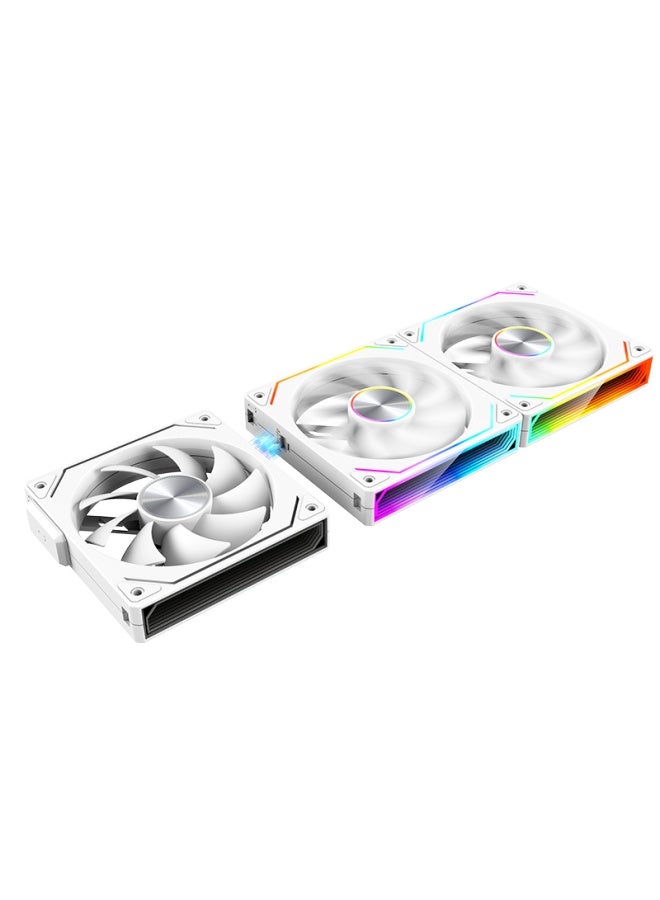 Play Jia Wanjia Xing Magnetic Pro Magnetic Building Block Fan, White Reverse Triple Pack, 12cm Water Cooling Case Fan, Magnetic Wireless Splicing, Argb Light Synchronization, Pwm Temperature Control - Image 2