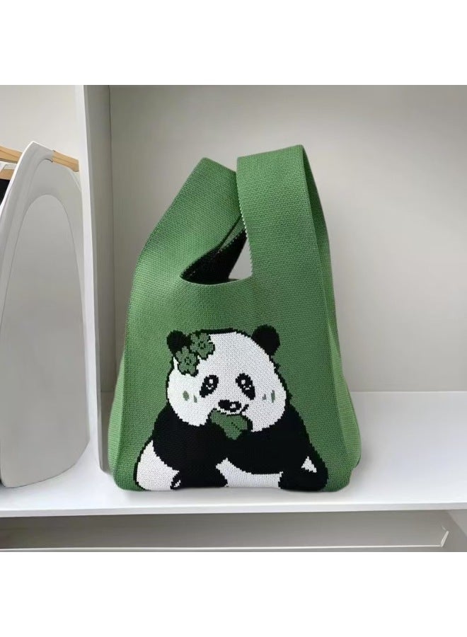 Cute Panda Knitted Bucket Bag Women's Small Animal Style Street Fashion High Elastic Line Casual Tote Handbag Korean Version-Color:Shy Panda Powder-Dimensions:20*36 - Image 4