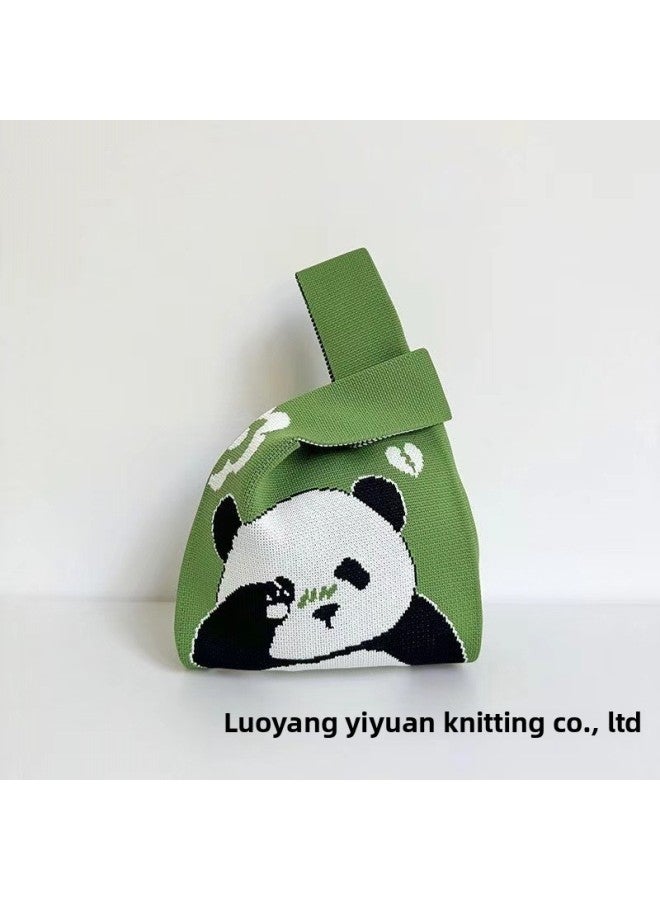 Cute Panda Knitted Bucket Bag Women's Small Animal Style Street Fashion High Elastic Line Casual Tote Handbag Korean Version-Color:Shy Panda Powder-Dimensions:20*36 - Image 5