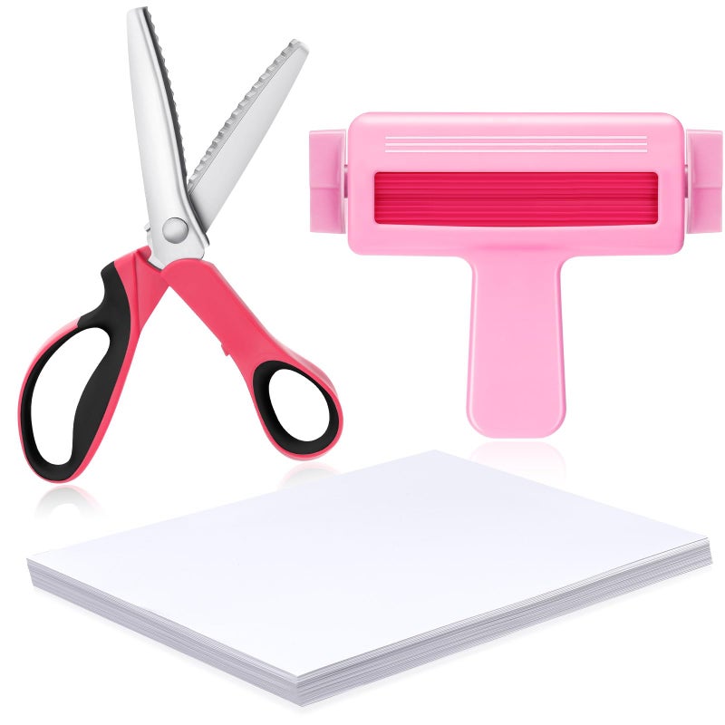 Feifeiya Paper Crimper 9 Pinking Shears Glossy Thin Inkjet Paper 100 Sheets 825 x 116 Inches for Chip Bags Crafting for Inkjet Printer Dye Ink 115gsmRose Red Pink - Image 2